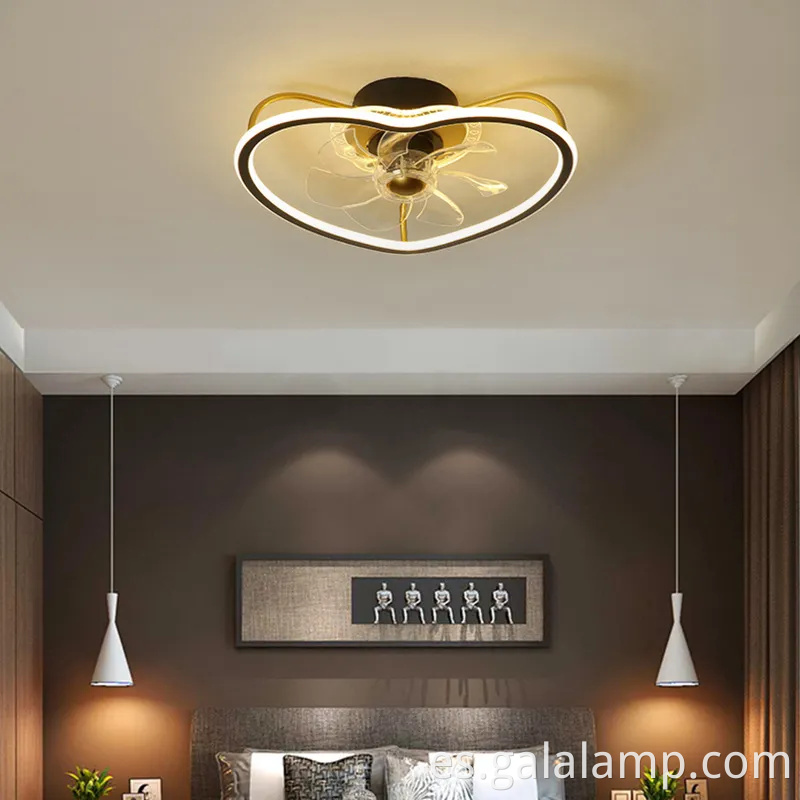 Lámpara caprichosa de ventilador de techo en forma de corazón para habitaciones de los niños